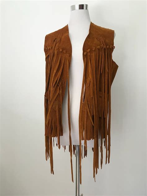 Authentic S Hippie Brown Suede Leather Vest Flower Power Etsy