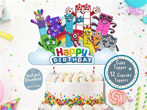 Numberblocks Cake Topper 12 Cupcake Toppers Digital Print Numberblocks