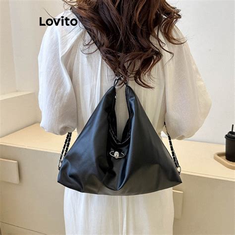 Lovito Mochila B Sica Lisa Casual Para Mulheres Lfa Branco Preto