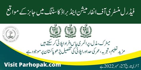 Ministry Of Information And Broadcasting Federal Govt Of Pakistan Jobs