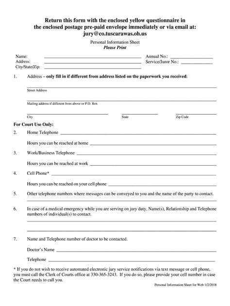 Fillable Online Personal Information Sheet Juror Fax Email Print Pdffiller