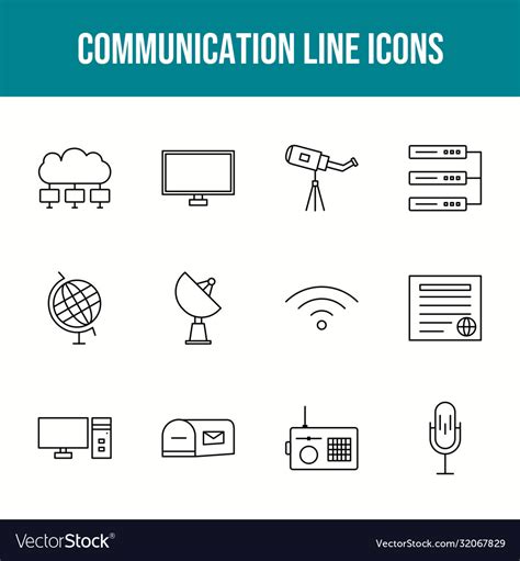 Unique Communication Line Icon Set Royalty Free Vector Image