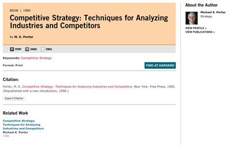 Porter, Michael E. 1980. Competitive Strategy: Techniques for Analyzing ...