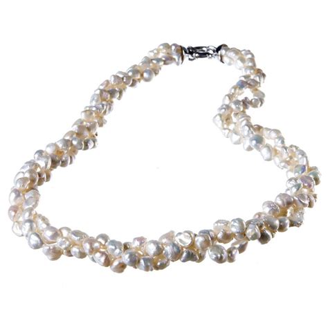 Collana Torchon 3 Fili Di Perle Bianche Irregolari E Argento 925