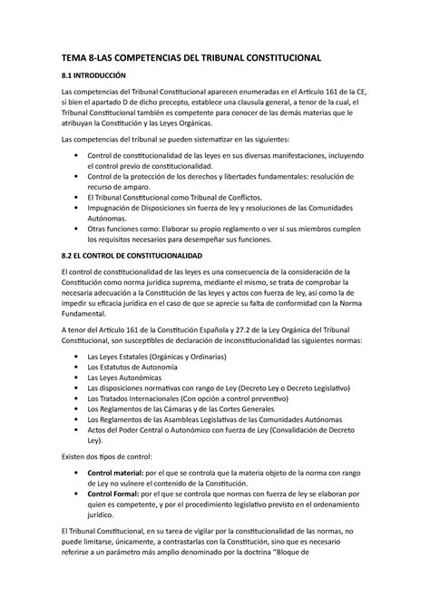 TEMA 8 Las Competencias Del Tribunal Constitucional Derecho