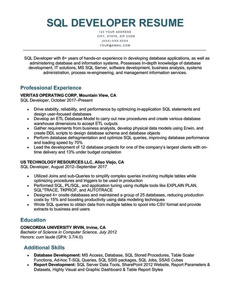 Pl Sql Developer Resume Years Experience Liverugbyfoxnetwork