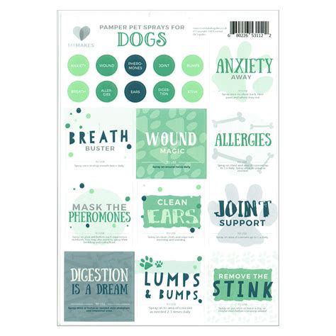Pamper Pet Sprays for Dogs – Label Sheet - English - For Oils