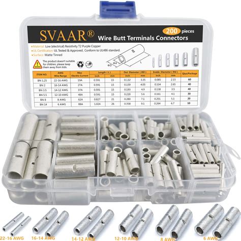 Buy SVAAR 200pcs Non Insulated Butt Connectors Kit Butt Splice Wire