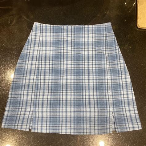 Brandy Melville Blue Plaid Cara Mini Skirt Message Depop