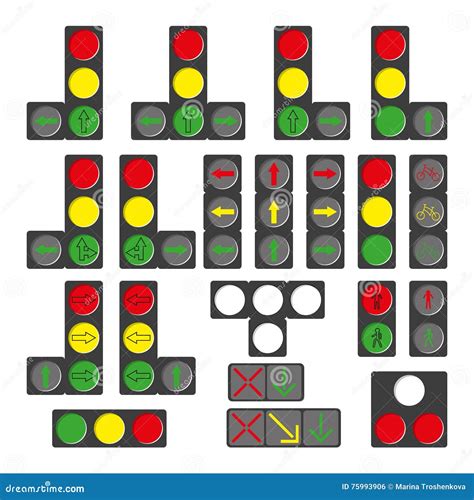 Set Of Different Traffic Lights Isolated On White Stock Vector