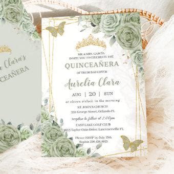 Sage Green Quincea Era Invitations Sweet Quince