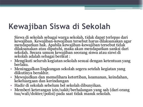 Kewajiban And Hak Siswa Di Sekolah