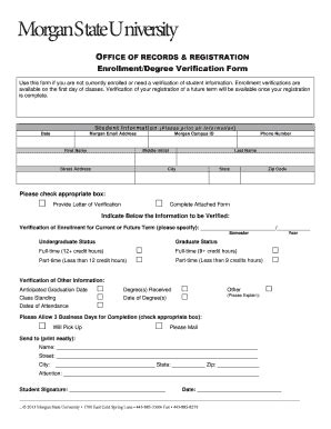 Fillable Online Morgan Enrollment Degree Verification Form Fax Email