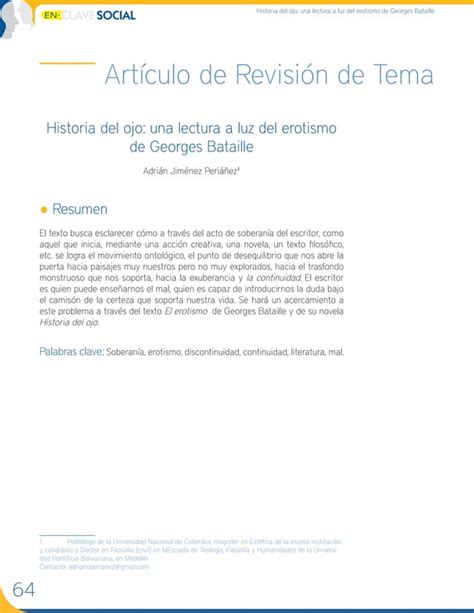 Historia Del Ojo Una Lectura A La Luz Del Erotísmo De Georges Bataille