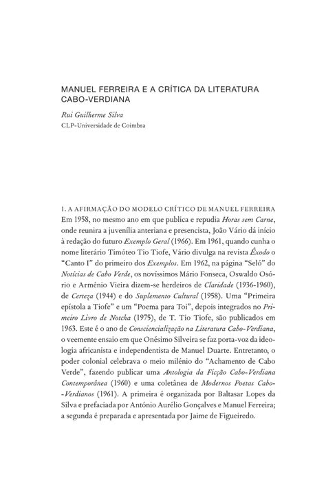 Pdf Manuel Ferreira E A Cr Tica Da Literatura Cabo Verdiana