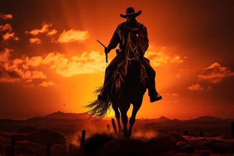 Premium AI Image | Silhouette of a cowboy at sunset