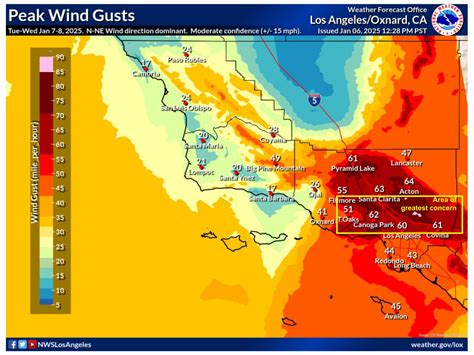 Windstorm Map Southern California Map From National Weather Service