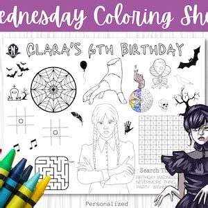 Wednesday Coloring Sheet Printable Birthday Activity Sheet Etsy Canada