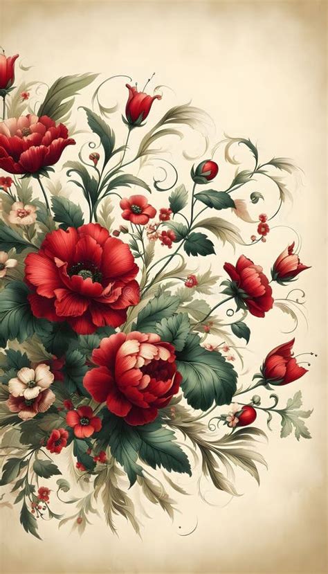 Fondo Vintage Floral Con Flores Rojas Y Hojas En Estilo Retro Stock De