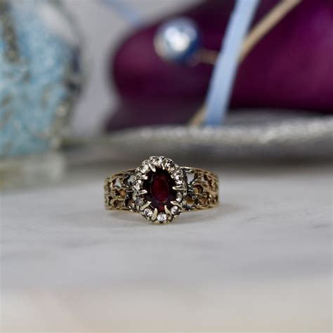 Garnet Ring In Ct Gold Gems Afire Vintage Jewellery Uk