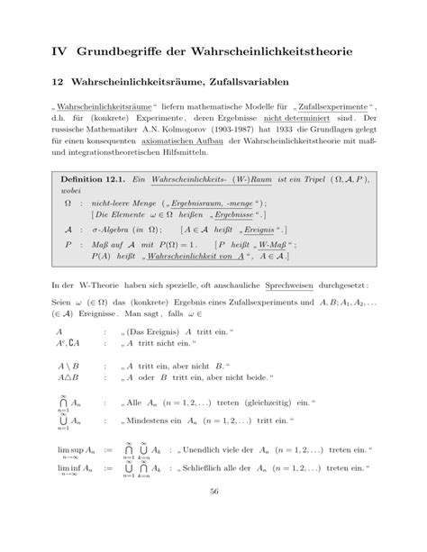 IV Grundbegriffe Der Wahrscheinlichkeitstheorie