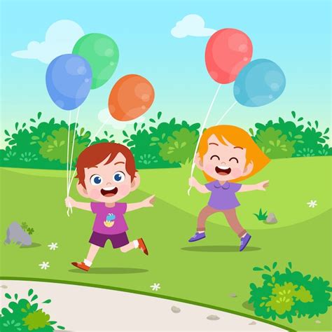 Enfants Jouent Au Ballon Dans Lillustration Vectorielle Jardin