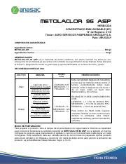 UY METOLACLOR96ASP FCH Pdf METOLACLOR 96 ASP HERBICIDA CONCENTRADO