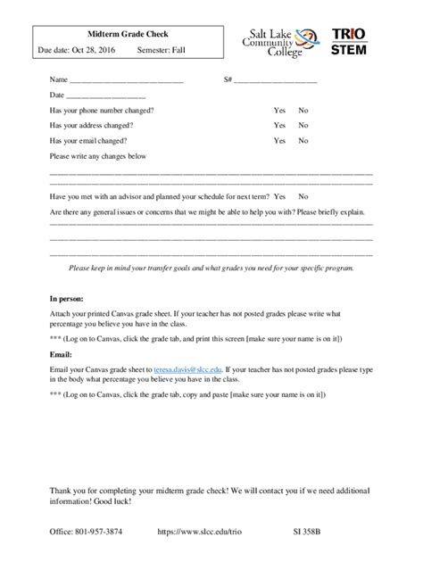 Fillable Online Midterm Check Form Slcc Fax Email Print Pdffiller