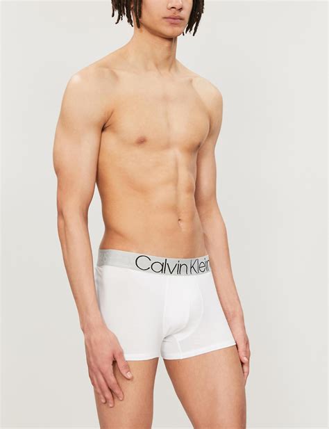 Calvin Klein Evolution Regular Fit Stretch Cotton Trunks In White For