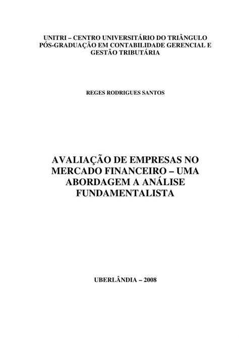 Pdf Avalia O De Empresas No Mercado Financeiro Uma Abordagem A