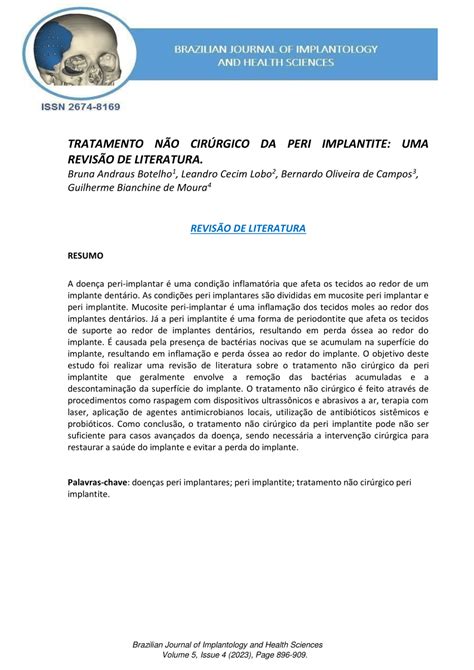 Pdf Tratamento N O Cir Rgico Da Peri Implantite Uma Revis O De