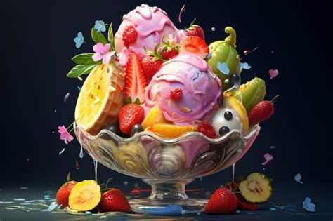 Délice De Glace Aux Fruits Tentant Generative Ai Photo Premium