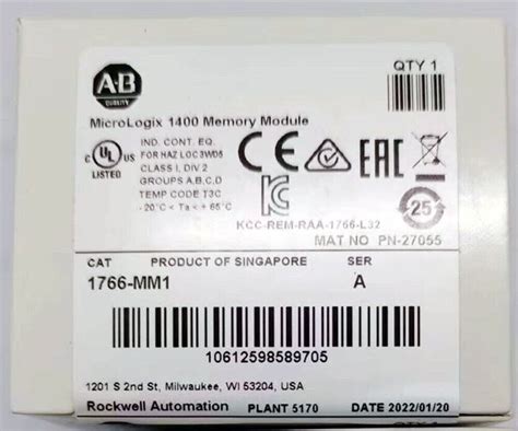 2022 Allen Bradley Micrologix 1400 Memory Module 1766 Mm1 For Sale