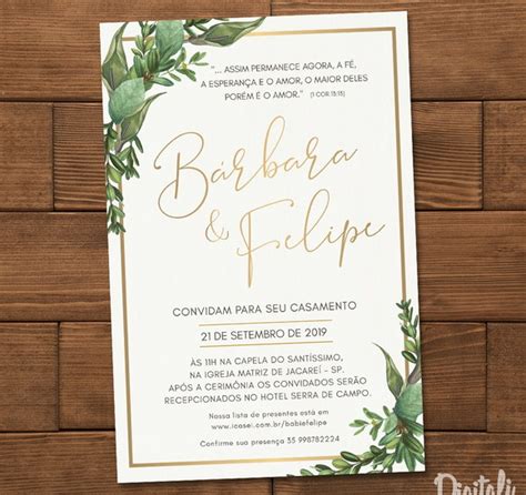 Convite Casamento Folhagem Greenery Arte Digital No Elo7 Digitali