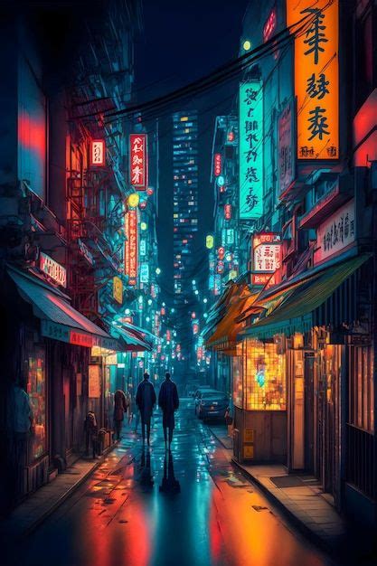 Premium Photo Streets Of Tokyo City Night Neon Lights Hand Drawn