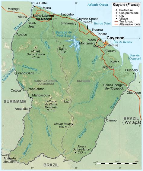 Large Scale Political Map Of French Guiana With Relief Roads Cities