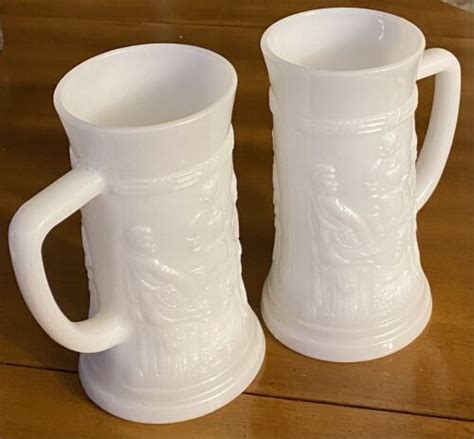 Federal Milk Glass Beer Stein Mug Tankard With Tavern Scene Vintage Ebay