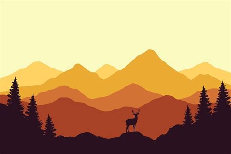 Fondo naranja montaña paisaje ilustración vector azul Vector Premium