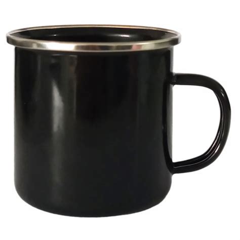 Caneca Esmaltada Enamel Ml Preta C Borda Prata