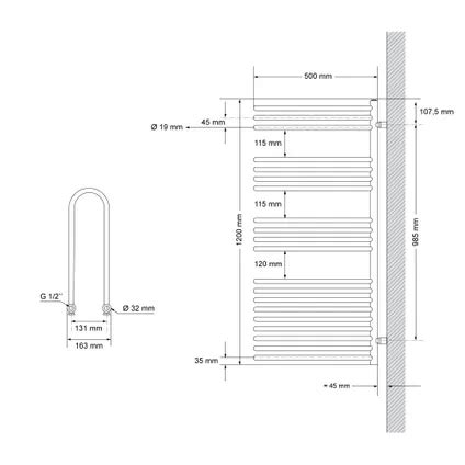 LuxeBath Elektrische Badkamer Radiator 500x1200 Mm Antraciet