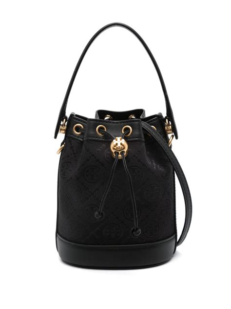 Tory Burch Mini T Monogram Jacquard Bucket Bag Black Farfetch