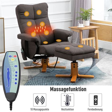 HOMCOM Massagesessel mit Fußhocker Relaxsessel Heizfunktion TV Sessel