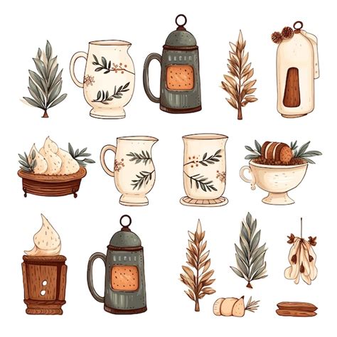 Premium Vector Hand Drawn Set Clipart Cozy Winter Hygge Candle