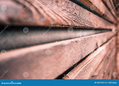 Close Up View Of Decorative Wood Panels On Wall In Modern Exterior Detail In Minimalist Design