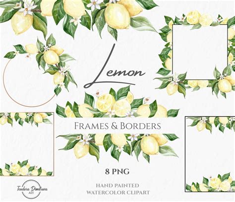 Watercolor Lemon Wreath Frames And Borders Clipart Png Hand Painted