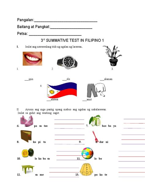 Q3 Summative Test In Filipino Grade 1 Pdf