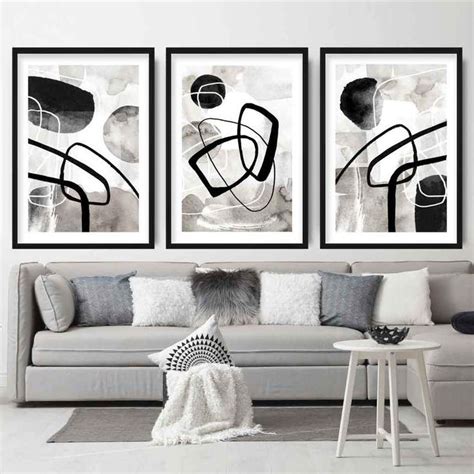 Abstract Black and Grey Shapes Wall Art Prints | Abstract line art ...