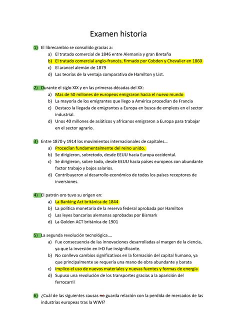 Examen Preguntas Y Respuestas Examen Historia El Librecambio Se