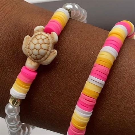 Turtle Clay Bead Bracelet Set Etsy