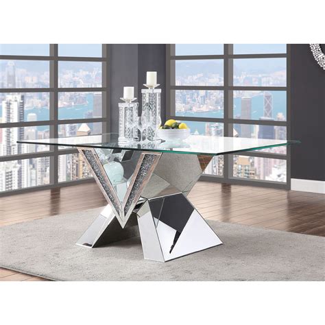 Acme Furniture Noralie Glam Glass Top Dining Table With Faux Gem Insets A1 Furniture